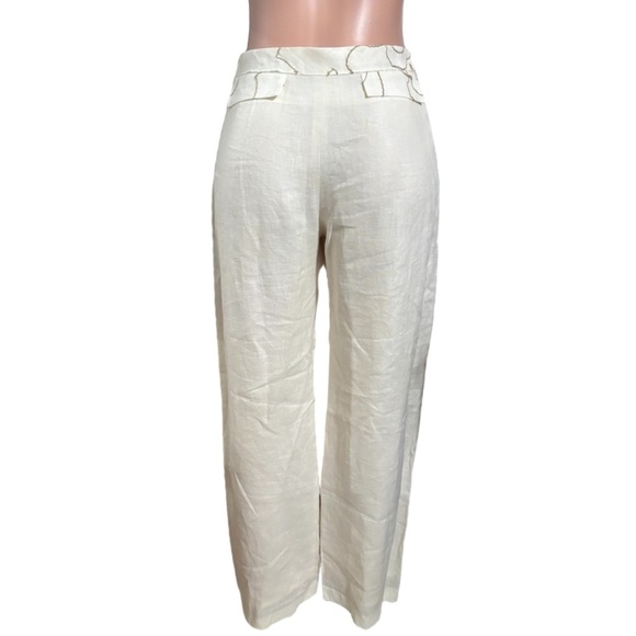 RENAISSANCE AVOCA Women’s Linen Cream Wide Leg High-Rise Pants - Picture 3 of 16